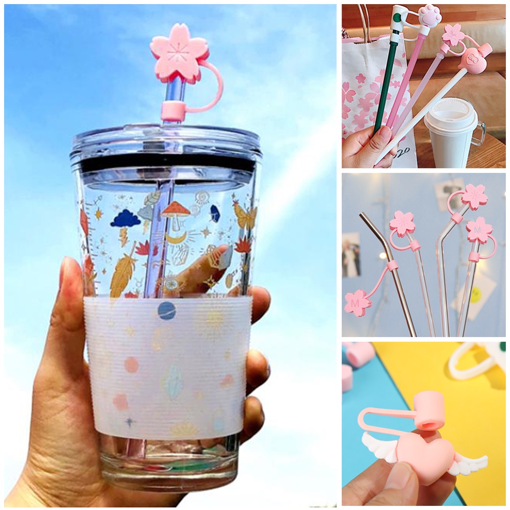 ซิลิโคนปิดหลอดดูด-ฝาปิดหลอด-จุกปิดหลอดดูดน้ํา-กันฝุ่กันฝุ่น-ลายการ์ตูน-ใช้ซ้ำได้