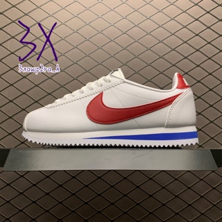 100% Original Nike Classic Cortez Leather อาร์แกน คลาสสิก Sapatos สีขาวสีเขียวรองเท้าผู้หญิง Nagpatakbo ขาว - แดง