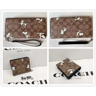 X Peanuts Long Zip Around Wallet C4596 C4591 กระเป๋าสตางค์สุภาพสตรี แท้ COAC H กระเป๋าใส่บัตรสุภาพสตรีพิมพ์ลายหนังแท้