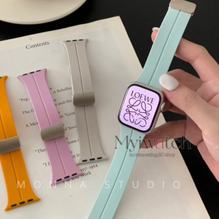 สายนาฬิกาข้อมือ ซิลิโคน แม่เหล็ก หัวเข็มขัดโลหะ แฟชั่น สําหรับ iwatch serie 8 7 6 5 SE 4 3 2 1 iwatch 49 มม. 44 มม. 45 มม. 41 มม. 40 มม. 38 มม. 42 มม.