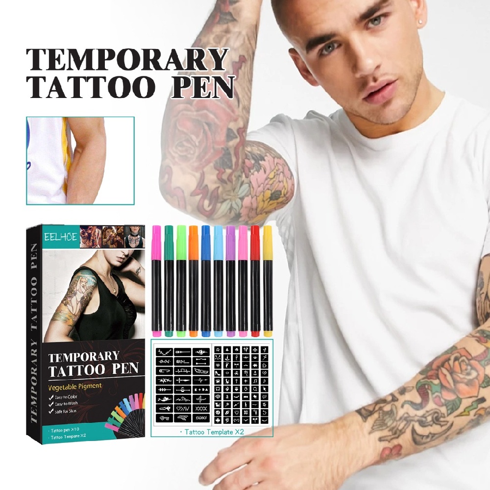 Temporary Tattoo Pen Removable Tattoo Markers with Tattoo Stencils