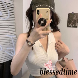 Blessedtime- เสื้อกล้าม คอวี แขนกุด เปิดหลัง สีพื้น สไตล์สตรีท เหมาะกับฤดูร้อน สําหรับผู้หญิง