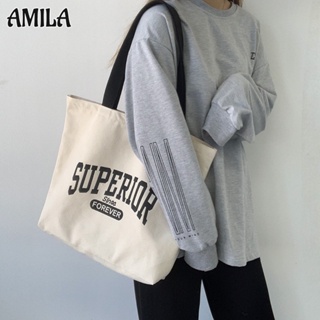 AMILA กระเป๋าผ้าแคนวาสญี่ปุ่นวินเทจ เป็นที่นิยม กระเป๋าโยคะไหล่ตัวอักษร การเดินทางความจุขนาดใหญ่ นักเรียนที่กำลังเดินทางไปเรียน