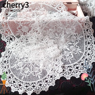 Cherry3 แผ่นรองแก้ว ผ้าโพลีเอสเตอร์ ทรงกลม สีขาว 8*8 นิ้ว สําหรับตกแต่งห้องรับประทานอาหาร 8 ชิ้น