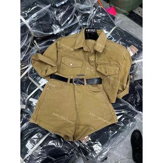 Hong Kong style vintage denim jacket wide leg shorts sweet cool short fashionable suit for girls in summer 2023