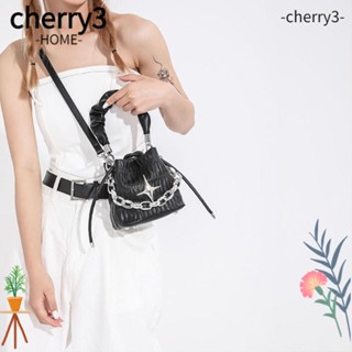 Cherry3 กระเป๋าทรงบักเก็ต หนัง PU แต่งสายโซ่คล้อง ขนาดเล็ก สีพื้น แฟชั่นสําหรับผู้ชาย