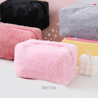 Bbyter กระเป๋าเครื่องสําอาง ผ้ากํามะหยี่ขนนิ่ม สีพื้น สําหรับเดินทาง 1 ชิ้น