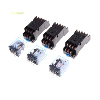 [ErudentT] My4nj 12v/24v/220v รีเลย์พาวเวอร์คอยล์ DIN เมาท์ 14 Pin 4PDT พร้อมซ็อกเก็ต [ใหม่]