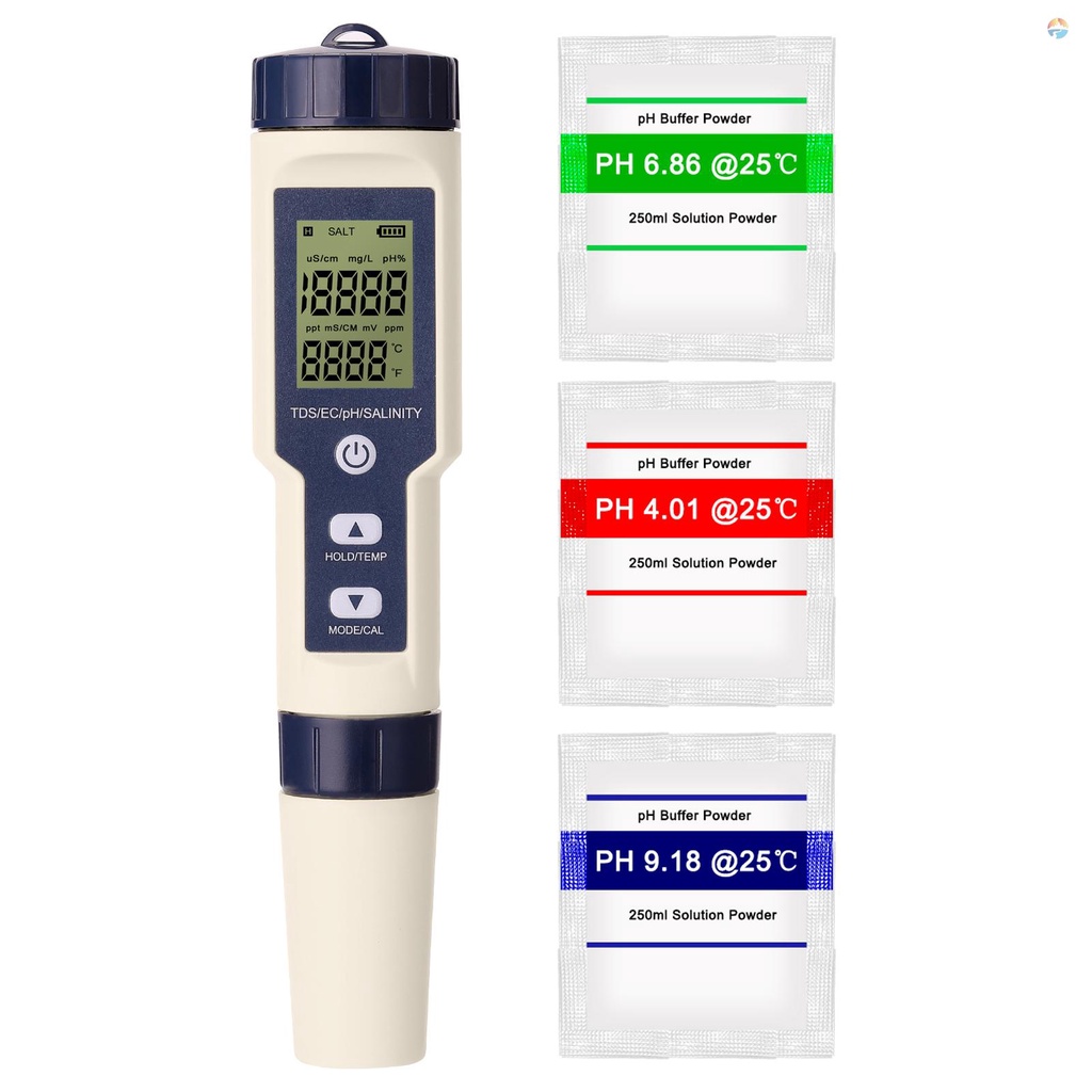 fash-5-in-1-เครื่องทดสอบคอมโบ-มัลติพารามิเตอร์-แบบมืออาชีพ-ph-ec-tds-salinity-thermometer-เครื่องทดสอบอเนกประสงค์-ดิจิทัล-เครื่องทดสอบคุณภาพน้ํา