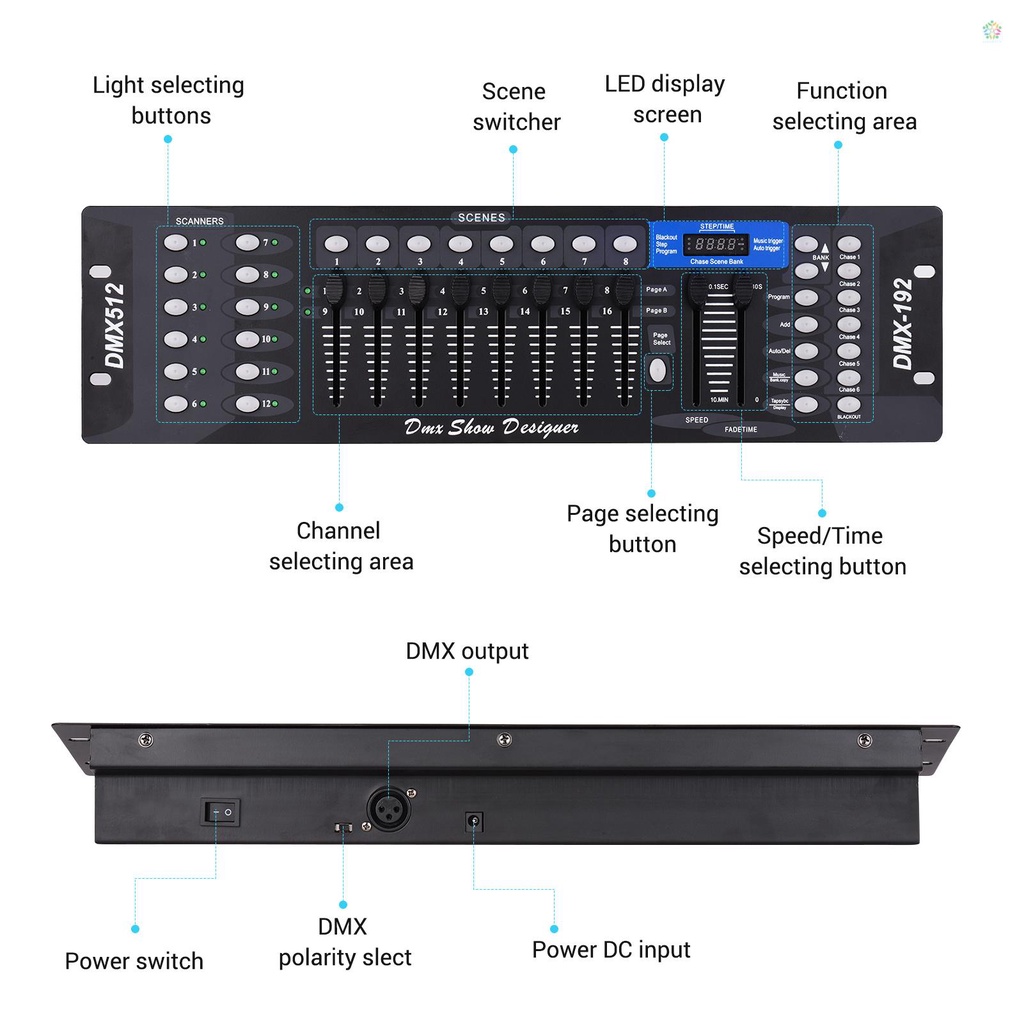 audioworld-แผงควบคุมไฟดิสโก้-dmx512-192ch-พร้อมเสาอากาศหน้าจอ-led-สําหรับเวที-dj-ผับ-บาร์-ปาร์ตี้-ดิสโก้-งานแต่งงาน