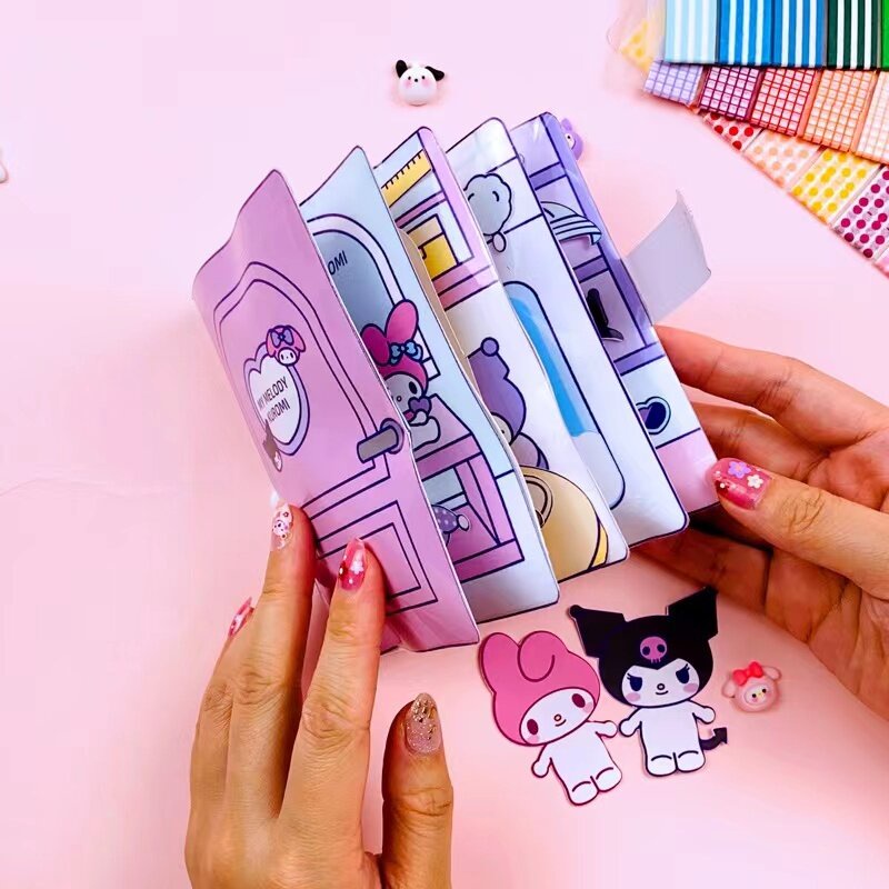 ไม่มีการตัด-หนังสือเงียบ-diy-sanrio-doudou-การศึกษา-kuromi-melody-quietbook-เด็กสาว-แฮนด์เมด-diy-ของเล่น