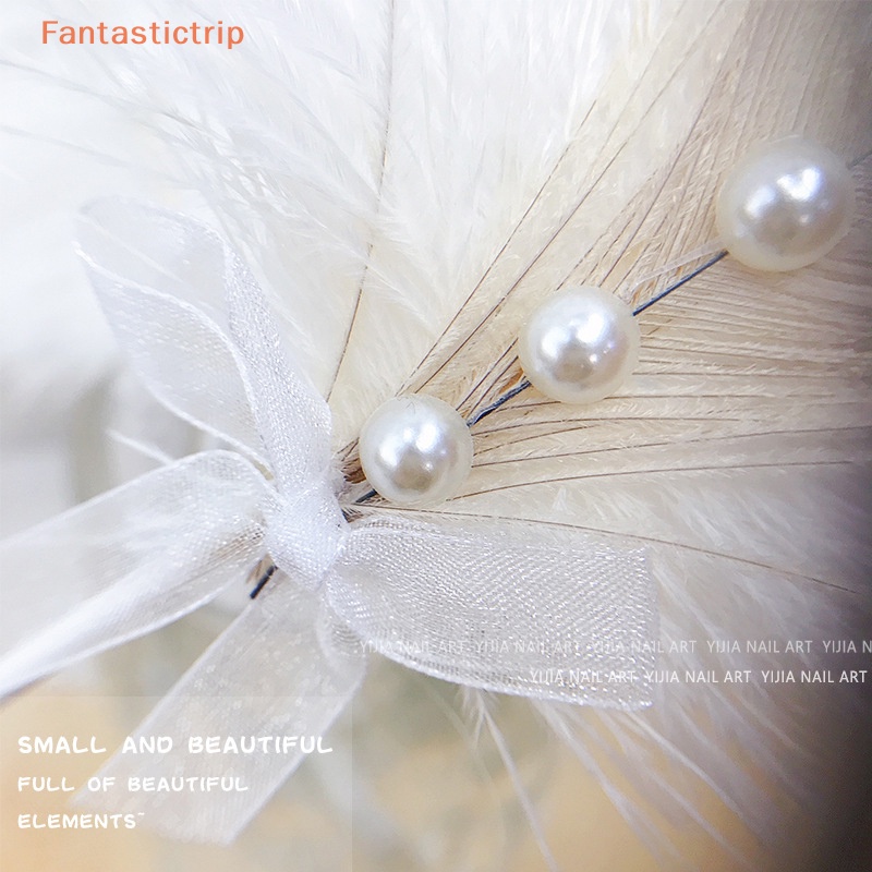 fantastictrip-พร็อพขนนก-ประดับไข่มุก-สีแดง-สําหรับตกแต่งเล็บ