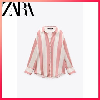 Zara ใหม่ เสื้อเชิ้ต ผ้าซาติน ผ้าไหม ทรงหลวม สําหรับผู้หญิง