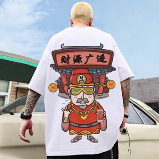 National Trendy Chinese Style God Of Fortune Printed Short-Sleeved T-Shirt Men Women Couples Trend Large Size Uniqu_03