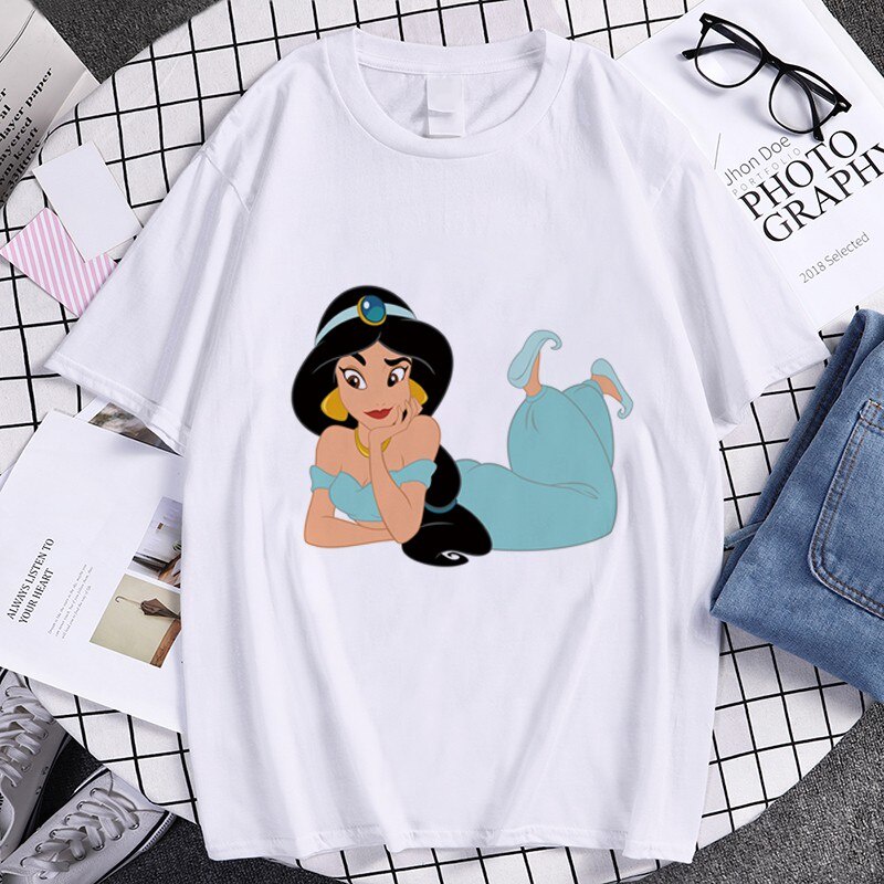 เสื้อยืดแขนสั้นprincess-jasmine-series-t-shirt-for-women-cartoon-punk-ariel-t-shirt-little-mermaid-mens-fashion-clothes