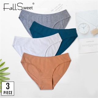 Fallsweet กางเกงชั้นใน ไร้รอยต่อ เซ็กซี่ เอวกลาง สีพื้น นิ่ม ระบายอากาศ สําหรับผู้หญิง 3 ชิ้น ต่อชุด