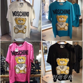 VDMoschino เสื้อยืดลําลองสําหรับสตรี ผ้าฝ้าย แขนสั้น พิมพ์ลาย Graffiti Bear ทรงหลวม