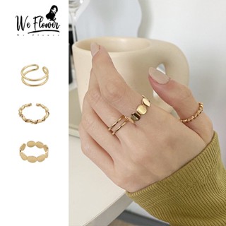 We Flower แหวนโลหะ ทรงเรขาคณิต สีทอง สไตล์เกาหลีวินเทจ เครื่องประดับ สําหรับผู้หญิง 3 ชิ้น
