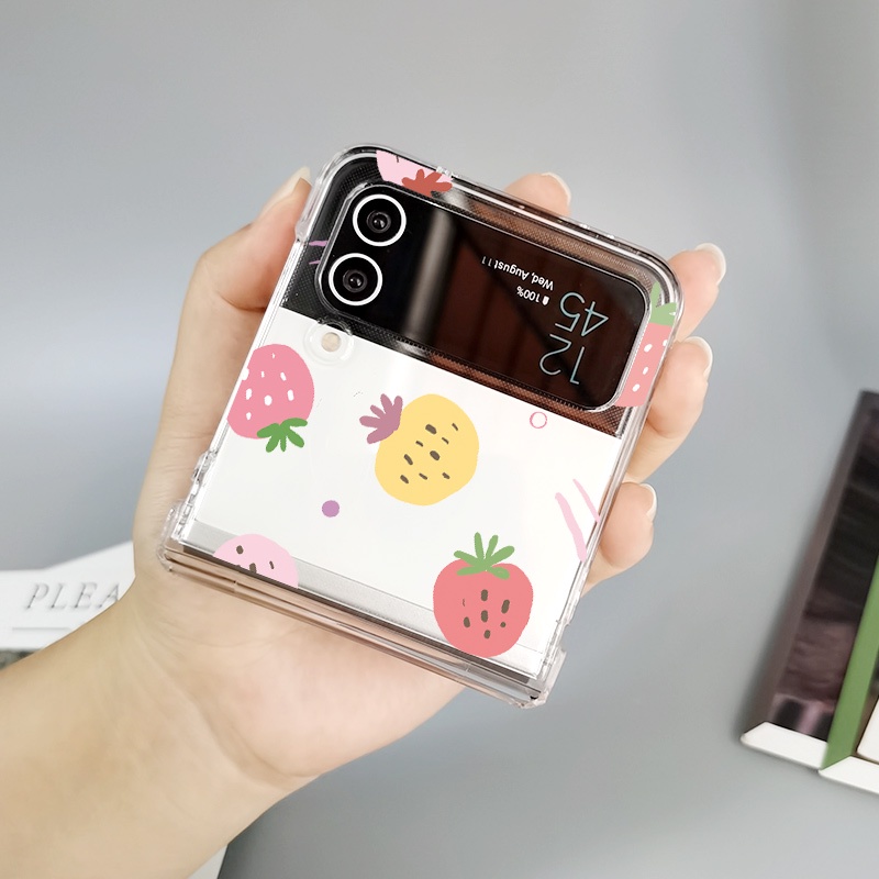 samsung-galaxy-z-flip-4-z-flip-3-เคสแข็ง-pc-บางพิเศษ-แฟชั่น-น่ารัก-สตรอเบอร์รี่-บานพับ-กันกระแทก-เคสป้องกัน-เคสใส