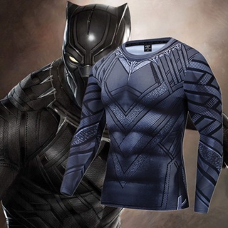 เสื้อยืดคอสเพลย์ พิมพ์ลาย Black Panther Merchandise Marvel Superhero แบบแห้งเร็ว สําหรับออกกําลังกาย