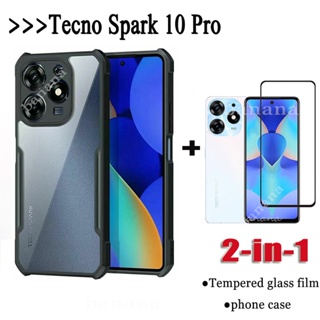 2in1 Tecno Spark 10 Pro เคสแข็ง แบบใส กันกระแทก และกระจกนิรภัยกันรอยหน้าจอ