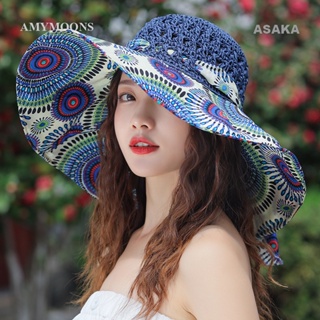 Asaka หมวกฟาง แบบพับได้ ป้องกันรังสียูวี เหมาะกับฤดูร้อน สําหรับผู้หญิง