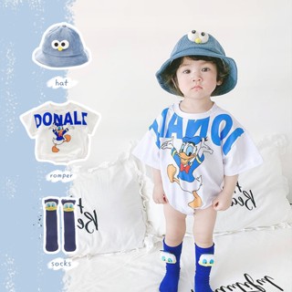 ชุดรอมเปอร์บอดี้สูทลายการ์ตูน Donald Duck สําหรับเด็ก 0-24 เดือน