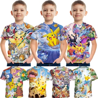 เสื้อยืดแขนสั้น พิมพ์ลาย POKEMON Pikachu น่ารัก แฟชั่นฤดูร้อน สําหรับเด็กผู้หญิง และเด็กผู้ชาย อายุ 4-14 ปี