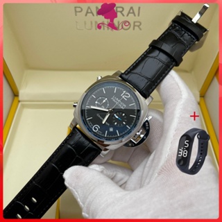 AAA [P.A.N.E.R.A.I] นาฬิกาผู้ชาย คลาสสิกมัลติฟังก์ชั่ควอตซ์โครโนกราฟหนังธุรกิจกันน้ำนาฬิกา 1348