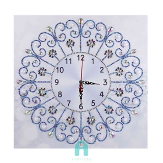 [Acelit.th] ภาพวาดปักเพชรครอสติชคริสตัล รูปนาฬิกาแขวนผนัง ลายดอกไม้ สีขาว DIY