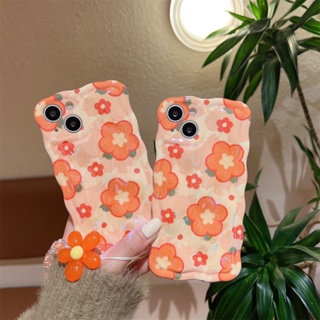 เคสโทรศัพท์มือถือ TPU กันกระแทก ลายดอกไม้ สีส้ม สําหรับ Apple iPhone 14 13 12 11 Pro Max