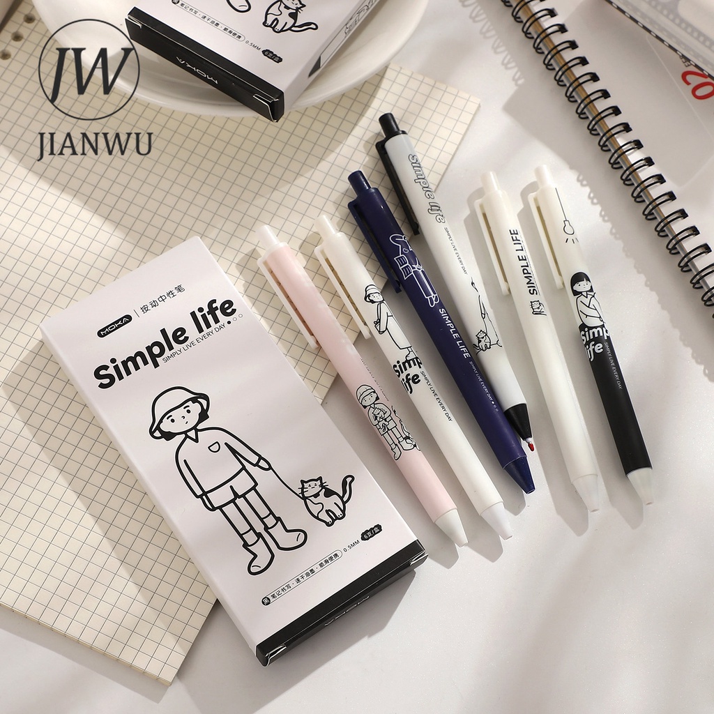 jianwu-ปากกาเจล-0-5-มม-สีดํา-แห้งเร็ว-6-ชิ้น-ต่อชุด-สําหรับนักเรียน-diy