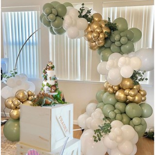 ลูกโป่งยาง สีขาวมะกอก เขียว ทอง เมทัลลิก ธีมยูคาลิปตัส วันเกิด งานแต่งงาน เจ้าสาว 12 นิ้ว 50 แพ็ค