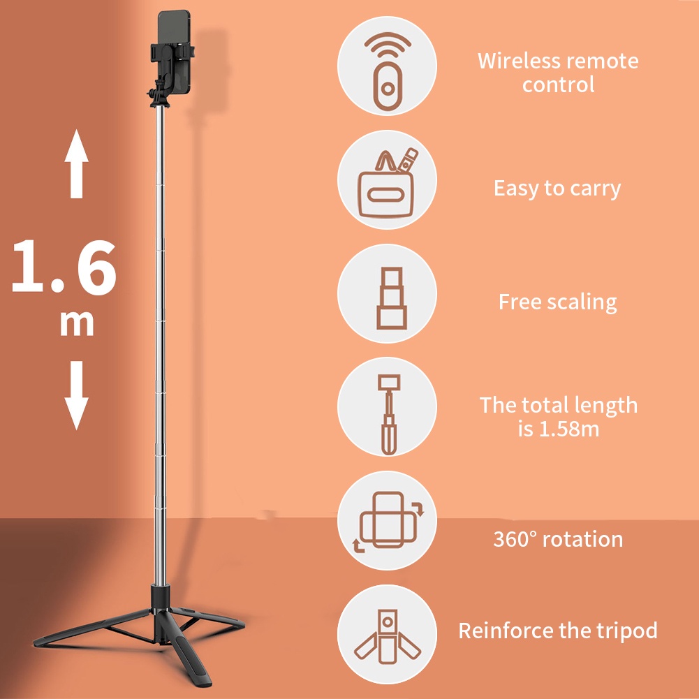 ขาตั้งกล้องไม้เซลฟี่ไร้สาย-1-6m-พร้อมไฟเติม-พิเศษสามารถใช้กล้องแอคชั่น-gopro-สมาร์ทโฟนได้