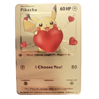 การ์ดโลหะโปเกมอน สีแดง หัวใจ Pikachu อนิเมะ เกม เหล็ก การ์ด ของขวัญวันเกิดของเล่นเด็ก