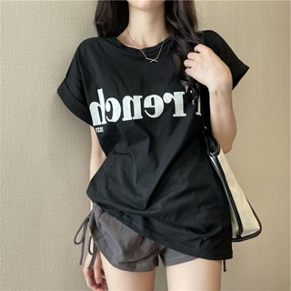 เสื้อยืดแขนสั้น พิมพ์ลายตัวอักษร ทรงหลวม สไตล์เกาหลี พลัสไซซ์ แฟชั่นฤดูร้อน สําหรับผู้หญิง และนักเรียน