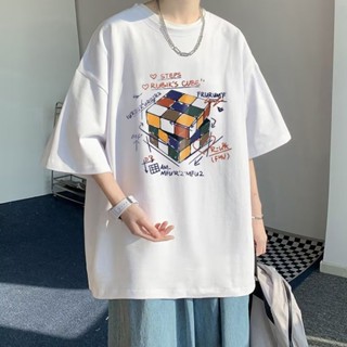 เสื้อยืดแขนสั้น ทรงหลวม พิมพ์ลาย แบบเรียบง่าย แฟชั่นฤดูร้อน สไตล์สตรีท สําหรับผู้ชาย 2023