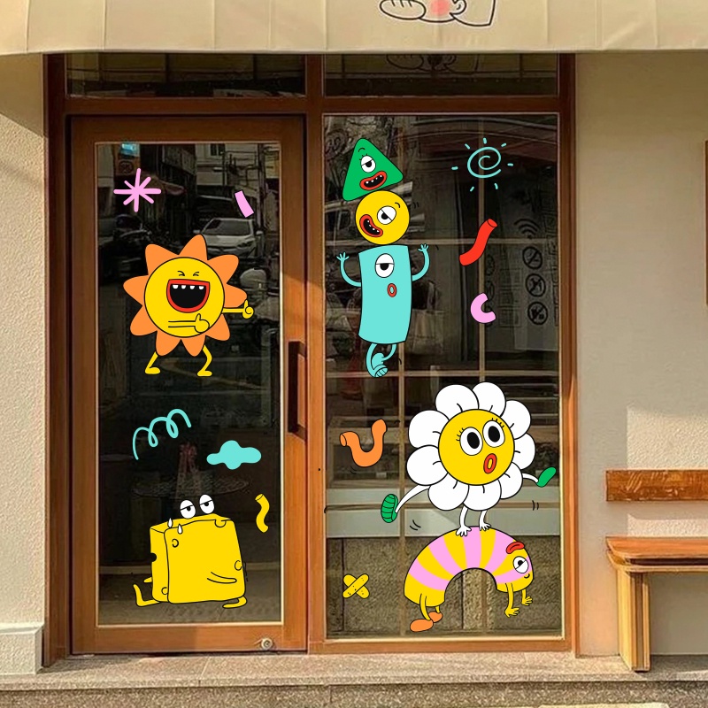 สติกเกอร์-ลายดอกไม้น่ารัก-แบบสร้างสรรค์-สําหรับติดตกแต่งกระจก-หน้าต่าง-ประตู-ร้านชานมเด็กอนุบาล