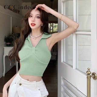 Cccindee เสื้อกล้ามลําลอง คอปก เข้ารูป สีพื้น แฟชั่นใหม่ สําหรับผู้หญิง 2023