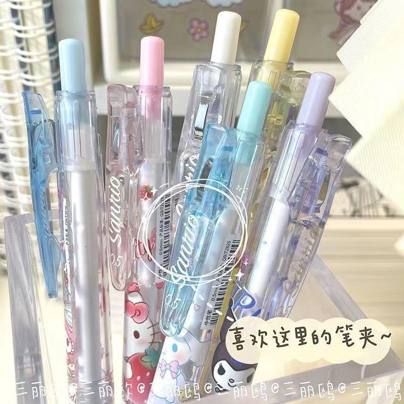 ในการจัดส่ง-ปากกากด-6-ชิ้น-sanrio-gel-pens-student-black-pen