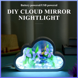 ชุดโคมไฟกระจก รูปผีเสื้อ ก้อนเมฆ ใช้แบตเตอรี่ USB DIY สําหรับตกแต่ง SHOPSBC4413