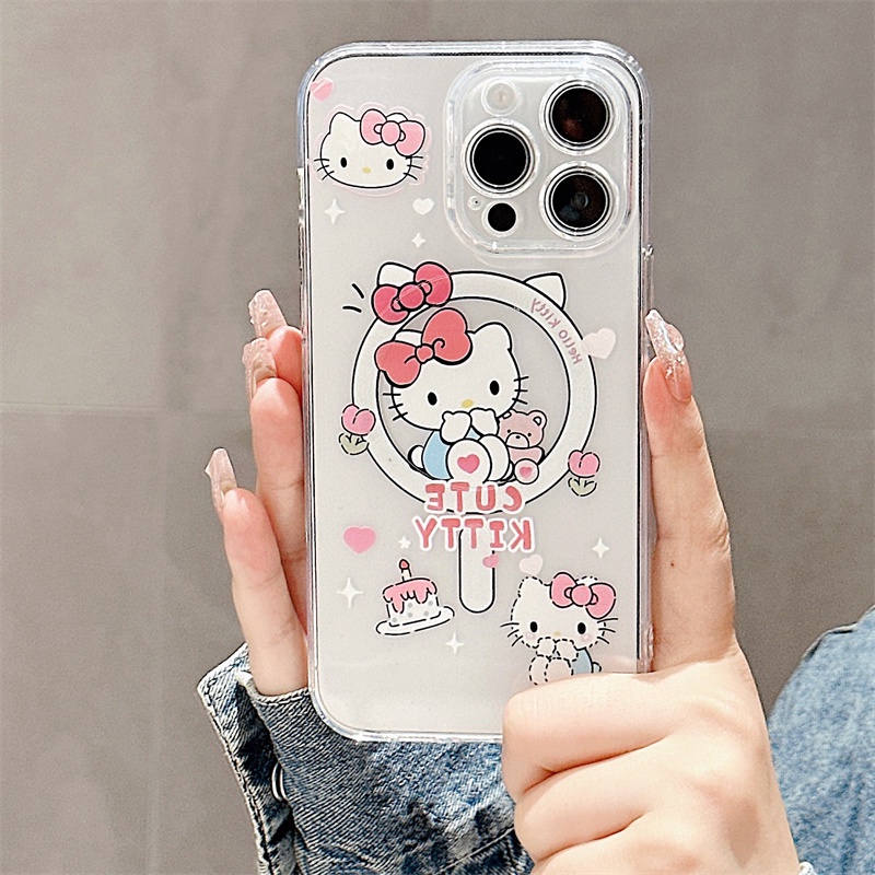 เคสโทรศัพท์มือถือ-ซิลิโคนนิ่ม-กันกระแทก-ลาย-kt-cat-kuromi-พร้อมแม่เหล็ก-สําหรับ-iphone-14-pro-max-13-12-11-pro-max