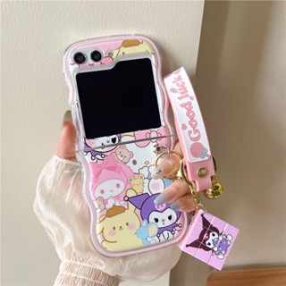 SANRIO เคสโทรศัพท์มือถือแบบนิ่ม กันกระแทก ลายการ์ตูนซานริโอ้ คุโลมิน่ารัก พร้อมสายโซ่คล้อง สําหรับ Samsung Galaxy Z Flip5 Z Flip 3 Flip 4 5G