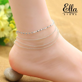 Ellastore123 สร้อยข้อเท้า ประดับลูกปัด พลอยเทียม 4 ชั้น สําหรับผู้หญิง