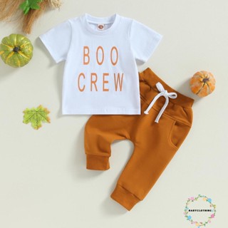 Babyclothes- ชุดเสื้อยืด แขนสั้น พิมพ์ลายตัวอักษร และกางเกงยางยืด แฟชั่นฤดูร้อน สําหรับเด็กผู้ชาย 2 ชิ้น