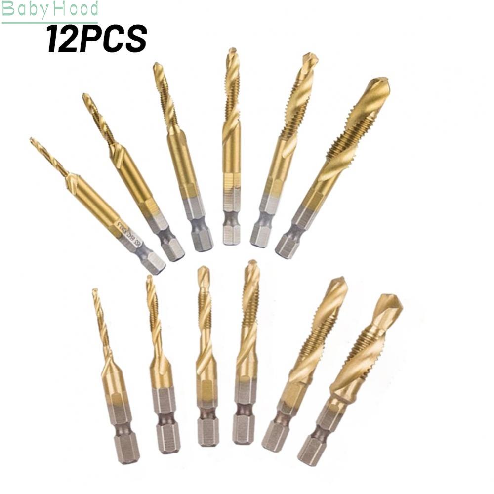 big-discounts-12pc-hex-shank-titanium-plated-screw-thread-drill-bits-set-compound-tap-m3-m10-bbhood