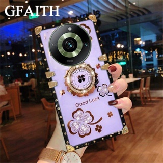 พร้อมส่ง เคสโทรศัพท์มือถือแข็ง ทรงสี่เหลี่ยม ประดับพลอยเทียม กันกระแทก สําหรับ Realme 11 Pro Realme11 Pro+ Realme 11 Pro+