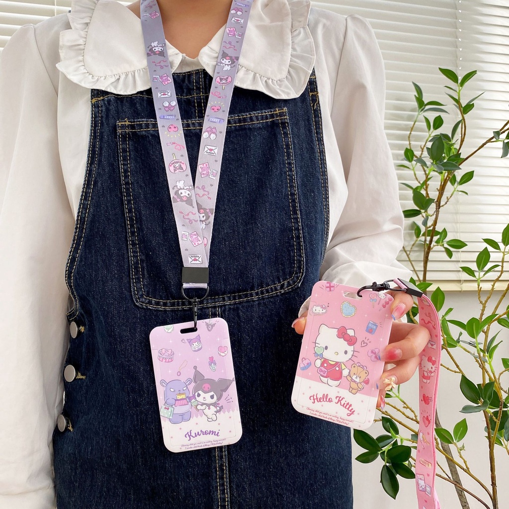 sanrio-กระเป๋าใส่บัตร-แบบแข็ง-พร้อมเชือกคล้องคอ-ลาย-kuromi-cinnamoroll-สําหรับนักเรียน