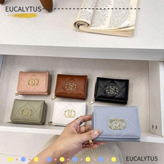 Eutus กระเป๋าสตางค์ ใบสั้น หนัง PU แต่งซิป พร้อมห่วงโซ่คล้อง ขนาดเล็ก แฟชั่นสําหรับสตรี นักเรียน