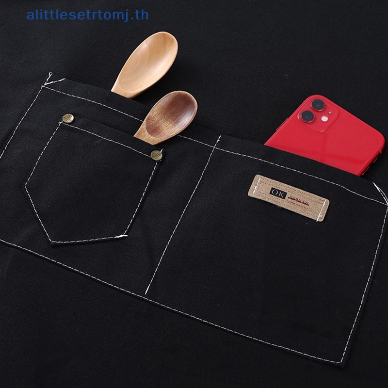 alittlese-ผ้ากันเปื้อน-พร้อมกระเป๋า-2-ช่อง-กันน้ํามัน-สีพื้น-สําหรับเชฟ-พนักงานเสิร์ฟ